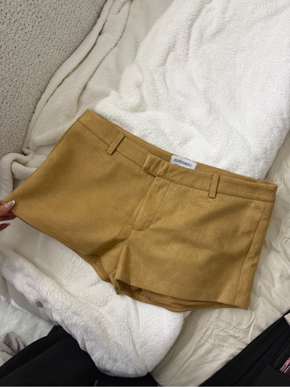 Peppermayo Women's Mustard Tan Tailored Suede-Look Shorts